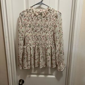 Miami Floral Smocked Blouse - Cream and Pink